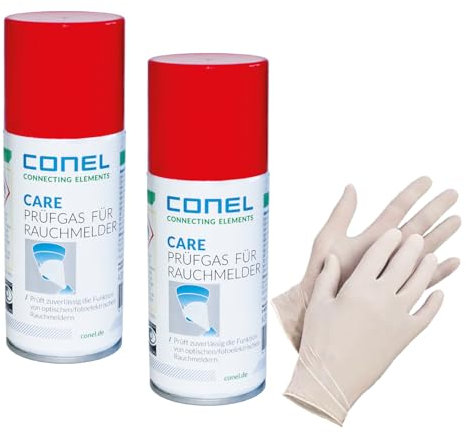 2X Conel Care Prüfgas für Rauchmelder 150ml Spraydose + Einmalhandschuhe
