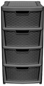 4-Drawer Modular Storage Tower – Versatile, Elegant, and Customizable Plastic Storage Solution for Home, Office, or School – Easy Organizing, H87 x L39 x W39 cm, Black, Pack of 1
