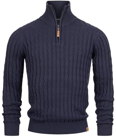 Indicode Herren INHector Strickpullover mit Stehkragen und Reißverschluss