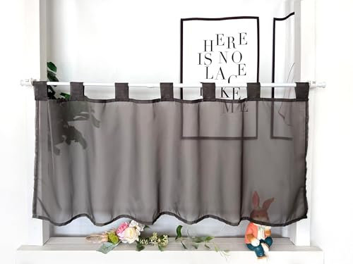 Devola Scheibengardinen Voile Kurzgardine mit Schlaufen Modern Bistrogardine Transparent Fenstervorhang Kurz Gardine Einfarbig Fenstergardinen Küche HxB 60x100cm Grau 1 Stück