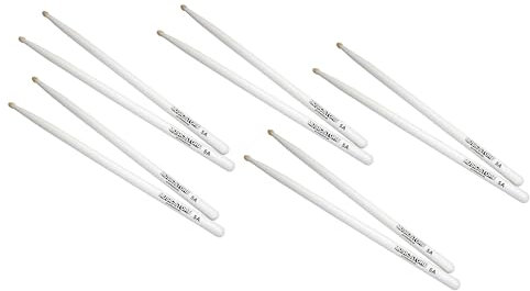 MUSIC STORE 5A Drumstick-Set, 5 Stück, Weiß, Buche Sticks, Acorn Kopfform, 405mm Länge, Holzschlägel für Schlagzeug