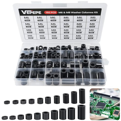 VEPEPE 150 Pcs M6/M8 ABS Plastic Spacers, 20 Different Size Plastic Washers | Nylon Washers, Plastic Insulation Spacer for Circuit Boards, Motherboard, Screws
