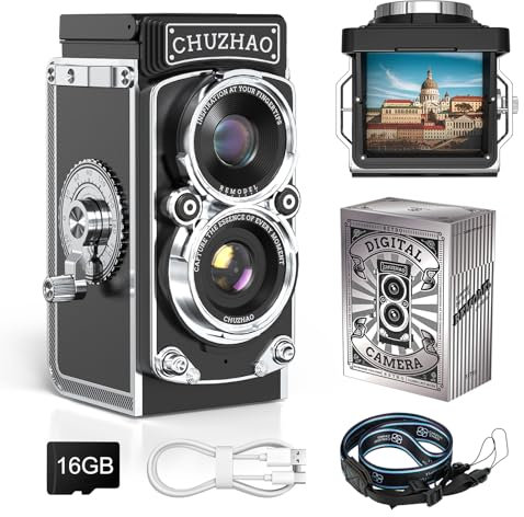 CHUZHAO Mini Cámara Digital Retro, 1080P FHD Vídeo 12MP Enfoque Automático Cámara de Fotos, Camara Digital Vintage Compacta con Tarjeta de 16GB, Principiantes, Adolescentes, niños y Adultos