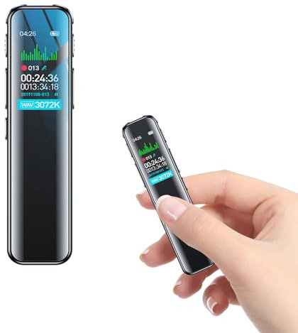 Registratore Vocale, Memoria da 64 GB, Ricaricabile Tramite USB, con Controllo Vocale, con Lettore MP3 per Registratore Audio del Corso, Conferenza e Intervista, Mini Registratore Vocale Spia