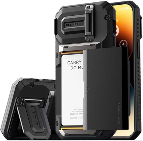 VRS DESIGN Damda Glide DuoGuard Schutzhülle für iPhone 14 Pro Max (2022), hochwertige, robuste, vollständig abgedeckte Kameralinsenschutzhülle, Kartenhalter, Brieftaschen-Hülle (Logo Black)