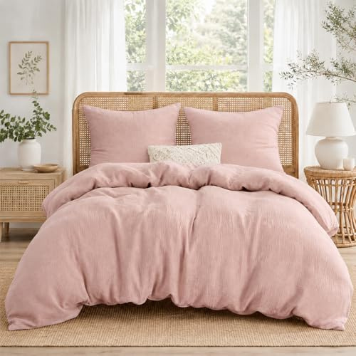 Sedefen Musselin Bettwäsche 220x240 Baumwolle Rosa,Oeko-TEX Zertifiziert | Doppelte Musselin,Atmungsaktiv Bettwäsche für Allergiker,4 Jahreszeiten Set,Bettbezug 2 Kissenbezüge 80x80 mit Reißverschluss