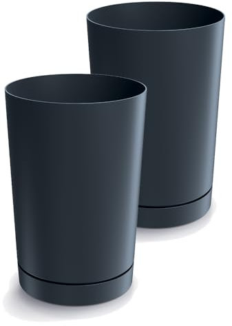 Tymar Blumentopf hoch mit Untersetzer, 2er-Pack, dekorativer Pflanzentopf aus Kunststoff, Moderne, Runde Form, für Innenräume (ø 30 cm Hoch, (2pack) Graphit)