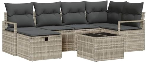 vidaXL Sofa Set mit Kissen mit Speicher 7 pcs Hellgrau Poly-Rattan, Stylische Garten-Sofa-Garnitur, modulares und langlebiges, leichtes Outdoor-Möbel für Entspannung, wetterfestes Terrassenset