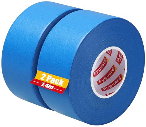Fyguard 2 Rolls Painters Tape 36mm x 50m Blue Masking Tape for Painting | Washi paper, UV & heat resistant, sharp paint lines, no residue up to 14 days, for glass, wood, metal & tiles