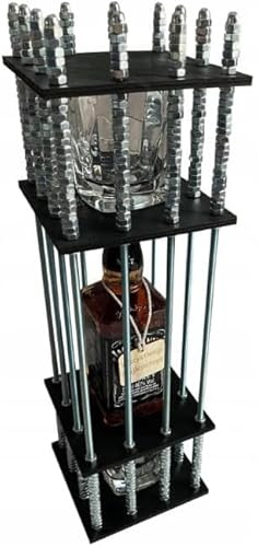 Alcohol Cage Gift Set - Wooden Puzzle Bottle Cage with 288 Screws + 2 Glasses - Holds 0.7L Bottle (25cm) - Funny Men Gift, Zabawa