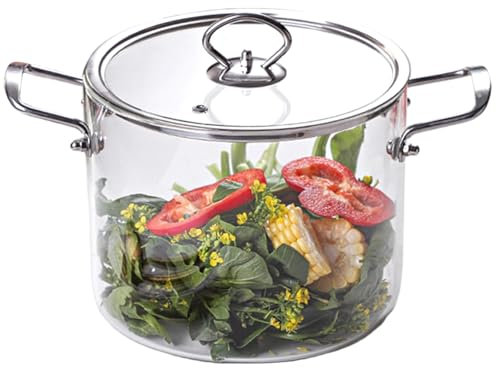Pentola in vetro con coperchio, 4 l, trasparente, con doppio manico in acciaio inox, pentole in vetro resistente al calore, per cucinare pasta e latte