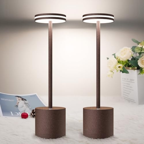 bravzurg 2Set LED Tischlampe, 5000mAh Tischleuchte Akku, Dimmbar, Aluminium | 3 Farbtemperatur, Moderne, Aufladbar Tischlampen für Outdoor Indoor Nachttisch Esstisch Terrasse Bar Rost
