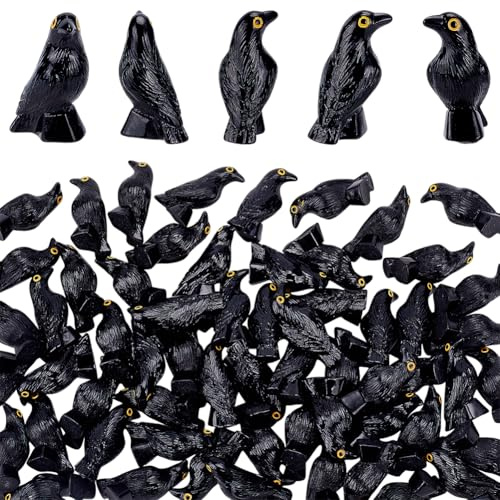 WADORN 60 Stück Miniatur Krähenfiguren Mini Krähenfiguren Aus Kunstharz Vogelmodell Kleiner Schwarzer Rabe Halloween Dekoration Simulationsvögel Figuren Für Halloween Szene Landschaftsausstellung