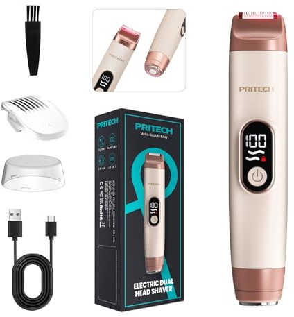 PRITECH Intimrasierer für Frauen, 2-in-1 Doppelkopf Rasierer Damen Gesichtshaarentferner für Frauen Mini-Haarentferner Nass und Trocken, Tragbare Rasierer für Haar mit USB-C-Laden (Rosa)