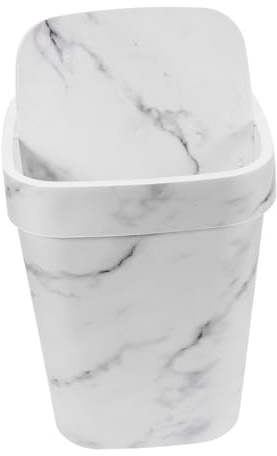 NUOBESTY Marble Pattern Swing Lid Trash Can for Indoor Compost and Food Waste Plastic Rubbish Bin with Odor-containing Pressring Lid Suitable for Kitchen Living Bathroom and Office Use