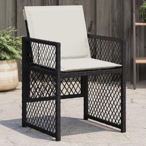 Qnhdfrt 4X PE Rattan Klappstuhl Schwarz 50,5x54x79 cm mit Cremekissen, bis 110 kg, Garten Balkon Terrasse