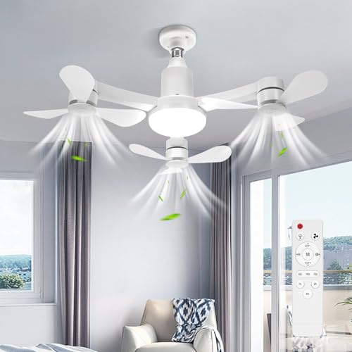 Ceiling Fan with Lights and Remote Control 2026 New 3 Heads Drone Fan Lights Ceiling for Bedroom 50CM Stepless Dimmable 3-Color 3-Speed Ceiling Fan Light for Bedroom, Kitchen, Bathroom, Living Room