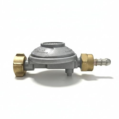 Regulador de gas butano genérico con chupete de 28 mbar de seguridad de flujo limitado – Conexión G.2 Botella 13 kg – Salida Ø 8 mm – para estufa, calefacción, gas – conforme a la norma NF en 16129