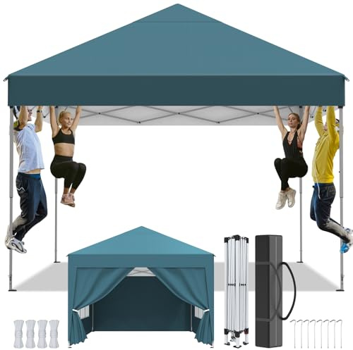 Pavillon 3x3m，Faltpavillon Wasserdicht，Winterfest，UV Schutz 50+，Stabil，Höhenverstellbar，Gartenpavillon mit 4 Seitenwänden、Tragtasche，Faltbar Partyzelt Gartenzelt für Outdoor Garten Party,Grün