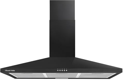 Russell Hobbs 90cm Chimney Cooker Hood in Black with 3 Speed Settings, 2x Carbon Filters, Extraction or Recirculation, 400 m³/h Extraction Rate, LED Lights, A++ Energy Rating, RH90SCH03A1B