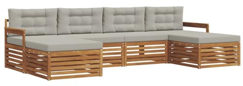 vidaXL Sofagarnituren 6 pcs Natürlich und Hellgrau Massivholz Akazie, Akazienholz Sofa, Moderne Gartenmöbel, haltbare Sitzgruppe, Bequeme Möbel für Terrasse und Garten