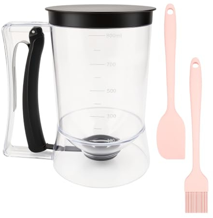 Pancake Batter Dispenser,Cupcake Batter Dispenser with Squeeze Handle 900ML | Waffle Cake Batter Dispenser with Measuring Label, Perfect Baking Tool with Oil Brush, Scraper, ABS Material Sturdy & Durable