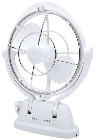 Jelquix 12V 24V Auto Sensing DC Fan, Heavy Duty Blower, RV Cabin Fan with 360 Swivel Design, 3 Speed Settings, Low Power Consumption & 54dB Noise Level, Ideal for RV, Boat & Cabin (White)