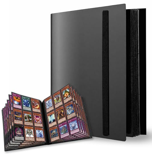 KORVORIA Classeur pour Cartes à Collectionner 540 Cartes, Porte Carte 9 Poches, Album Rangement Premium avec Sangle Élastique, Imperméable, Compatible avec Pokémon MTG Yu-Gi-Oh, Noir