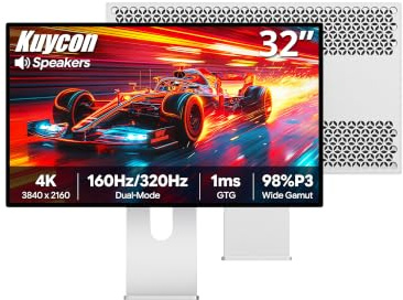 Kuycon P32T 32 4K UHD(3840x2160) Fast IPS Gaming Monitor, Glossy, Built-in Speakers, Dual-Mode 160Hz UHD / 320Hz FHD, HDR, 98% DCI-P3, Eyecare，Honeycomb - with Stand