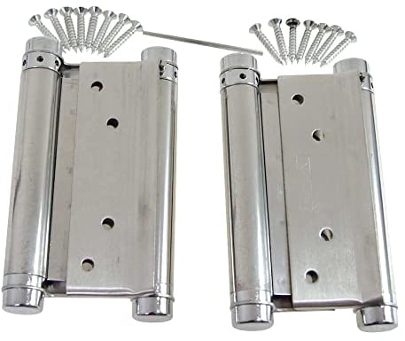 KATSU Double Action Spring Hinges 6 150mm, 1 Pair with Screws Stainless Steel Dual Swinging Door Hinges for Saloon Cafe Kitchen Internal and External Doors 54611060