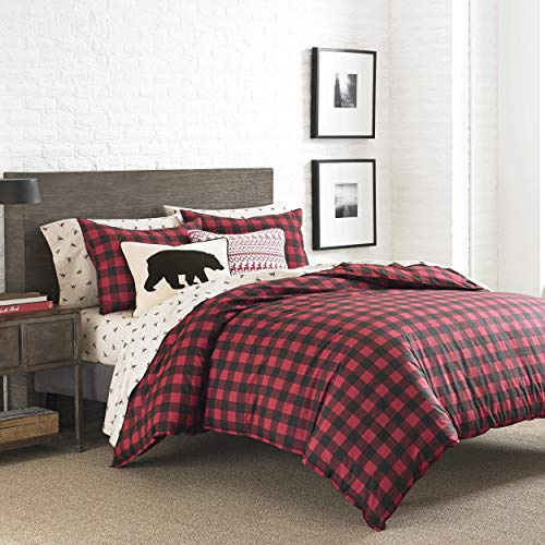 Eddie Bauer - Queen Duvet Cover Set, Cotton Reversible Bedding, Buffalo Plaid Bedding Set (Red/Black, Queen)