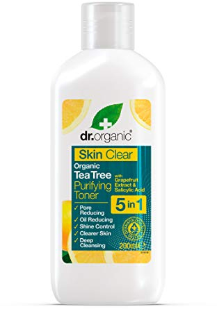 Dr Organic Skin Clear 5 in 1 Toner, Cleansing, for Acne & Clearing Skin, Oily, Problem Skin, Natural, Vegan, Cruelty-Free, Paraben & SLS-Free, Organic, 200ml