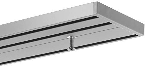 Gardineum 3.60 m (2 x 1.80 m + Verbinder) Vorhangschiene Gardinenschiene Aluminium alu-silberne Oberfläche 3-läufige Objektschiene - vorgebohrt!