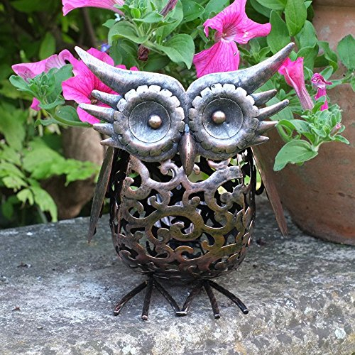 Garden mile® Solar Light Up Owl With LED Lights Copper Effect Metal Silhouette Garden Animal Sculpture LED Solar Powered Lighting Outdoor Garden Ornaments Decoration for Lawn, Pathway and Gifts