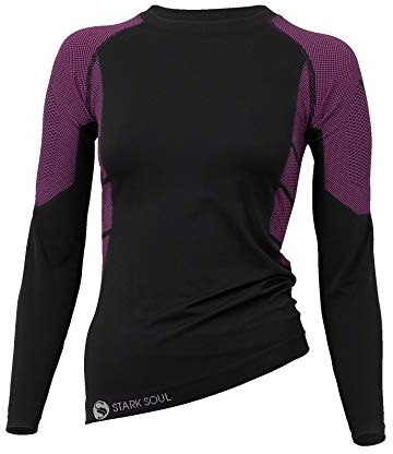STARK SOUL Damen Seamless Ski Funktionswäsche, Outdoor Unterwäsche (L/XL Hemd schwarz/pink)