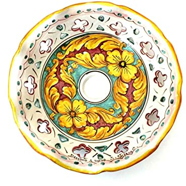 ILAB Piatto in ceramica per lampadario decorato realizzato e firmato a mano sospensione art. giulia