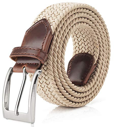 Fairwin Elastischer Gürtel für Herren und Damen - Stoffgürtel Ohne Löcher, Stretch, Breite 3.3cm (Beige, Länge 95cm)
