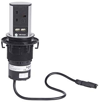 Schneider Electric Mita INS93102 Prise de courant de bureau avec deux ports de charge USB Noir avec cadre métallique