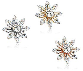 Paula & Fritz® Aufsatz-Dermal Anchor Blume Rose Gold Silber Zirkonia klar 316L Chirurgenstahl 1,6-mm Gewinde Haut-Anker Skin Diver Implantat Kugel Blüte
