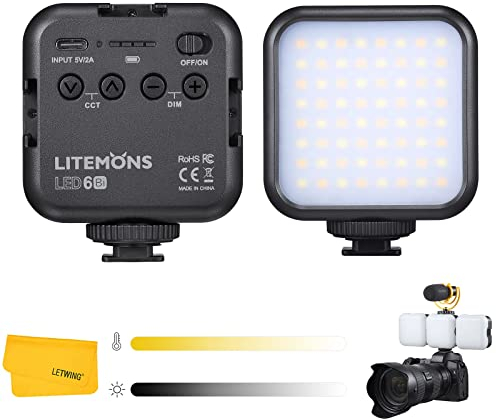 Godox LITEMONS LED6Bi LED6 Bi Bicolor LED Video Light, Color Temperature 3200K-6500K Rechargeable Bi-Color LED Camera Light Mini Fill-in Light for Photography Live Streaming