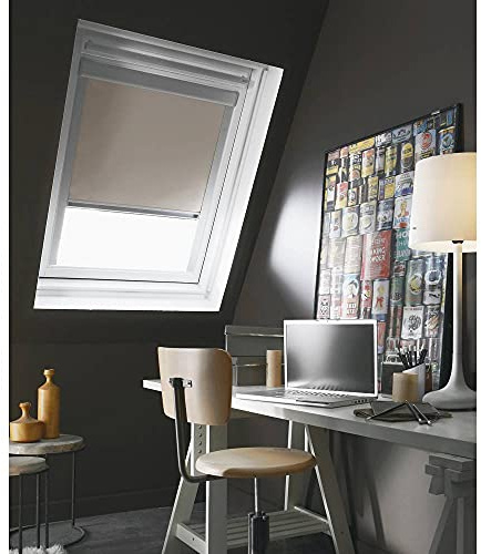 MADECOSTORE Dachrollo, Verdunkelungsrollo, Aluminiumrahmen, kompatibel mit Velux®, Taupe – L 97 x HS08