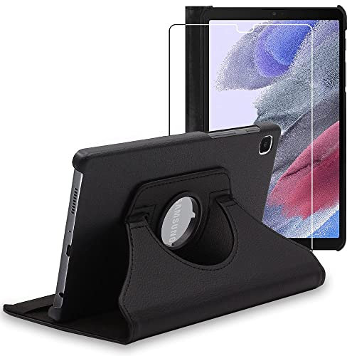 ebestStar - Hülle für Samsung Galaxy Tab A7 Lite 8.7 T220 T225, Drehbar Schutzhülle, PU-Lederhülle, Rotierende Ständer Etui, Rotating Case Cover, Schwarz + Panzer Schutz Glas