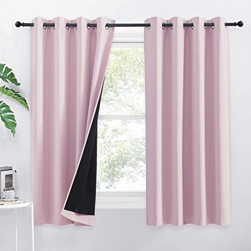 PONY DANCE Vorhänge Kinderzimmer 100% Verdunklungsvorhänge Ösen2er Set Doppellagige Gardinen 100% Blickdicht Kindervorhänge Mädchen Thermovorhänge gegen Hitze, H 145 x B 140 cm, Hellpink