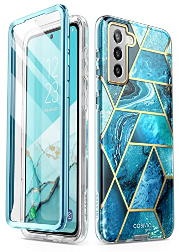 i-Blason Glitzer Hülle für Samsung Galaxy S22 (6.1) 5G Handyhülle Bumper Case 360 Grad Schutzhülle Glänzend Cover [Cosmo] mit Integriertem Displayschutz 2022 Ausgabe (Ocean)