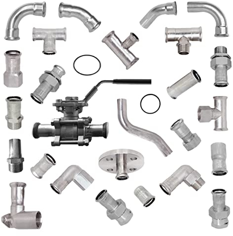 Edelstahl V4A Press Fitting Wand Winkel mit 1/2 Zoll Innengewinde i-IG Muffen Anschluss zum Verpressen für Rohr Außendurchmesser 15mm M Kontur Trinkwasser Deckenwinkel VA INOX