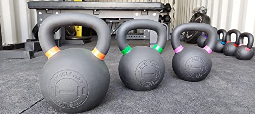 MUSCLE MAD Premium Cast Iron Kettlebell Set (20kg,24kg 28kg), Textured Handle, Matt Black, Full Body Training, Strength Training.
