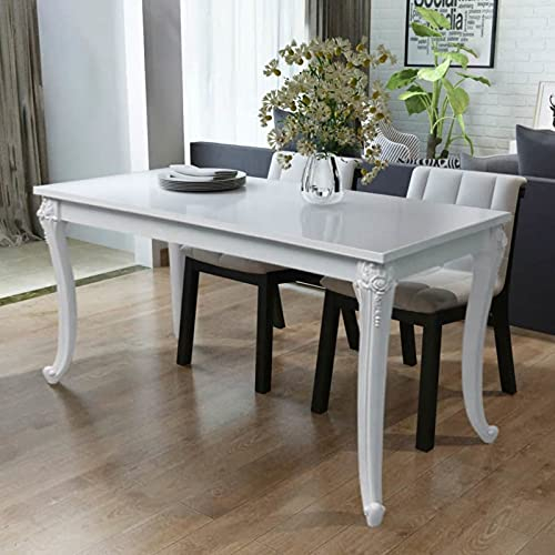 Gecheer Esstisch Esszimmertisch | MDF Tischfl?Che und Plastikbeine | Tisch für Esszimmer Wohnzimmer Küche 116 x 66 x 76 cm Hochglanz Weiss