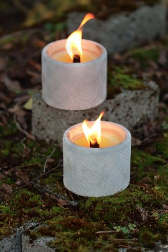 2er-Set Beton Outdoor Kerze Blattfeuer mit Dauerdocht mit Kerzenresten, mit Wachsresten, Tischfeuer, Balkon,Gartenfackel von Gedankenwunder Manufaktur