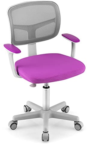 DREAMADE Kinder Schreibtischstuhl höhenverstellbar, ergonomischer Jugenddrehstuhl mit Rückenlehne & Armlehnen, Kinder Drehstuhl mit 5 Rollen, für Kinder 3-10 Jahre alt, bis 150kg belastbar (Lila)