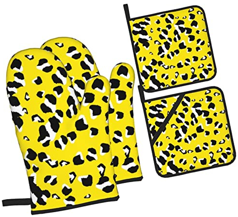 Topfhandschuhe Tier-Leopard-Druck-Gold Hitzebeständig Hot Pads Kits Mit Aufhängeschlaufe Ofenhandschuhe Für Kochen Küche Zubehör Kitchen